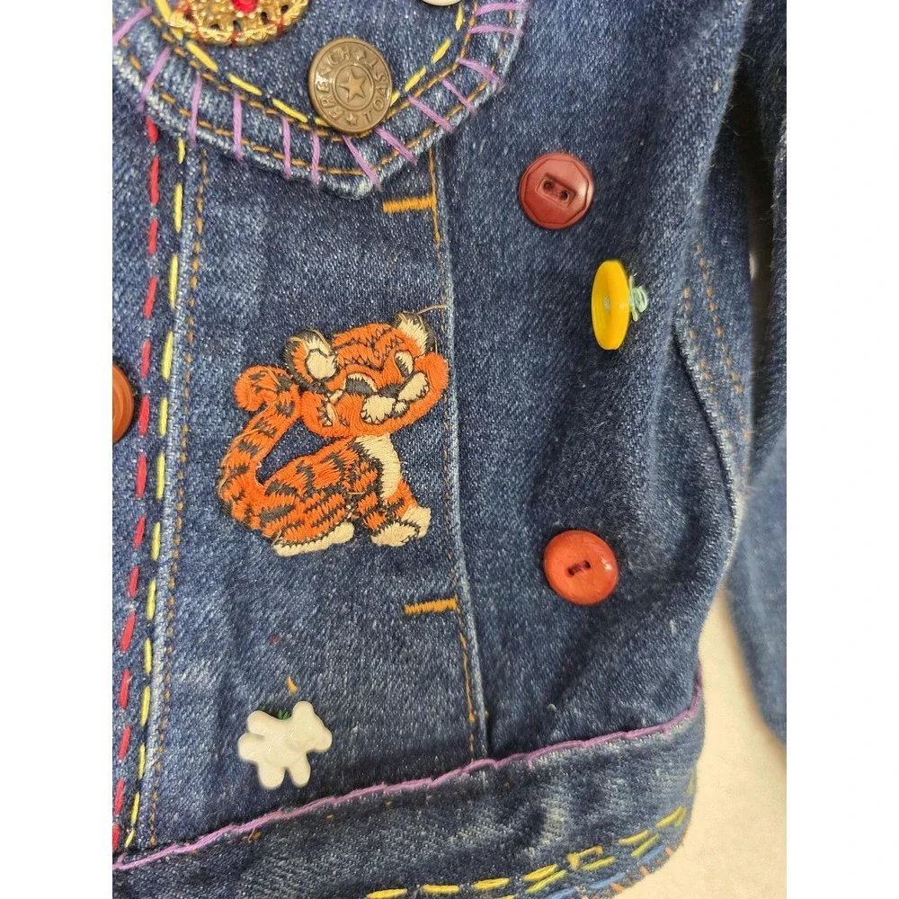 Vintage French‎ Toast Jacket Kids 4T Blue Denim Cycle Champ Rainbow Animals